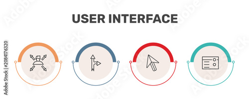 user interface icon set with multitasking worker, detour, mouse arrow, make signs in flat outline style