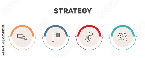 Bilde på lerret strategy icon set with responsive, finish flag, idea magnet, speech signs in fla