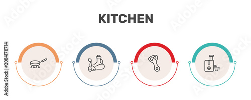 Canvastavla kitchen icon set with frying pan, olive oil, bottle opener, juicer signs in flat