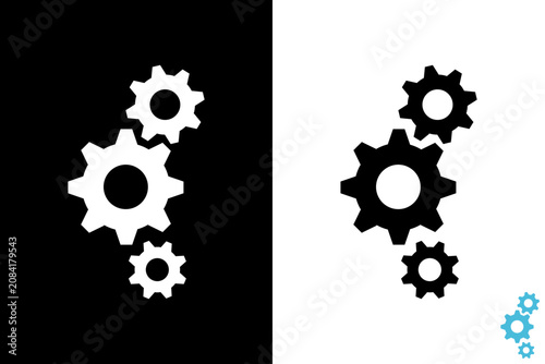 Minimal flat icon of three blue gear cogs, symbolizing settings, engineering, automation, and system management. Black and white gears icon settings design.