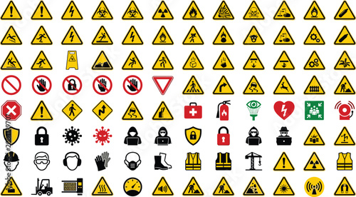 Canvastavla Industrial safety warning sign mega vector icon bundle featuring hazard caution
