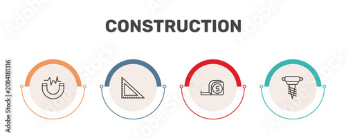Картината върху платно construction icon set with inclined magnet, angle ruler, five meters ruler, pick