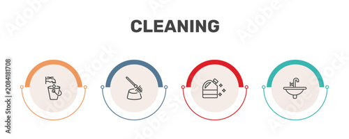 Bild auf Leinwand cleaning icon set with faucet cleanin, toilet brush cleanin, bleach cleanin, sin