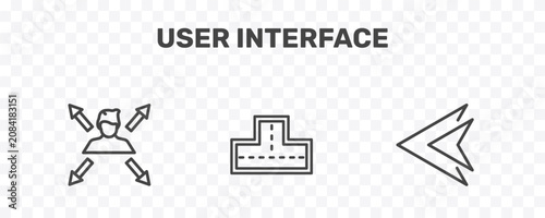 user interface icon set with multitasking worker, crossroad, arrowheads signs in flat outline style