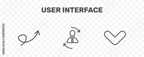 user interface icon set with swirly arrow, repaying, drop down signs in flat outline style