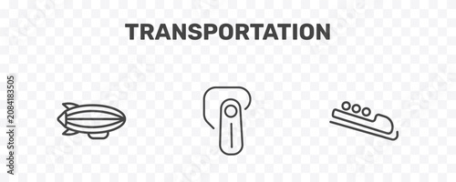 Photos transportation icon set with blimp, hands free device, bobsleigh signs in flat o