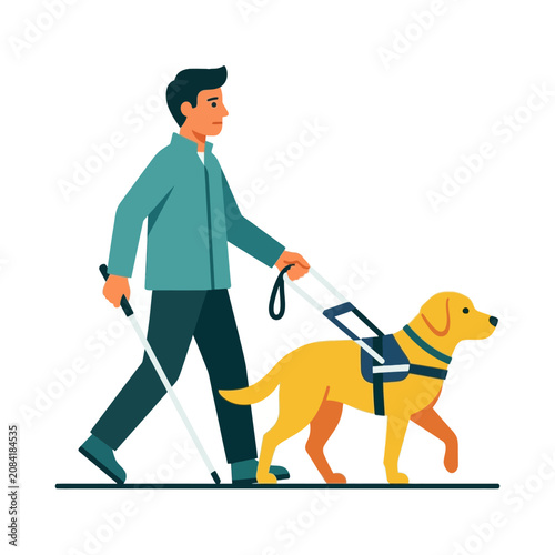 Quadro su tela A blind man walks with his trained guide dog assistant