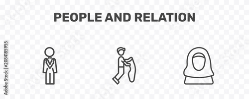 Canvastavla people and relation icon set with bestman, playing with a rope, arab woman signs