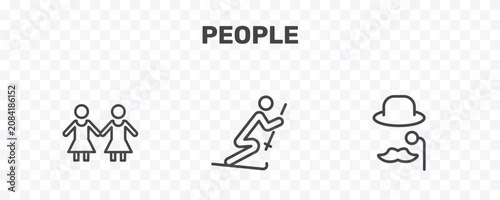 Foto people icon set with no racism, ski stick man, sir signs in flat outline style