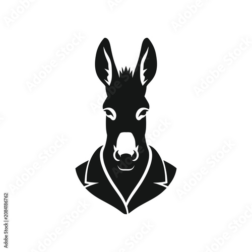 Donkey Head in Suit Silhouette with Bold Lines and Minimalist Style