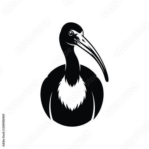 Stylized Ibis bird head logo silhouette on white background