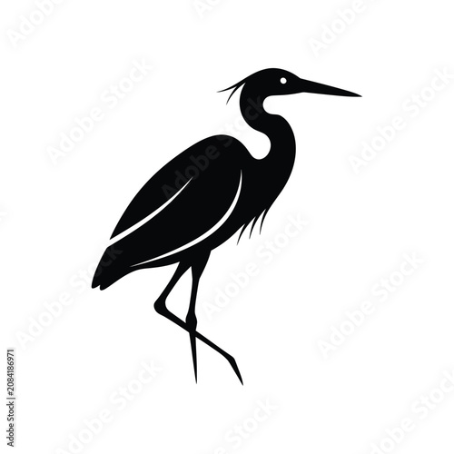 Silhouette of a wading bird in profile against a white background emphasizing its elegant form for nature themes