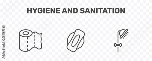Foto hygiene and sanitation icon set with paper towel, hygienic pad, douche signs in