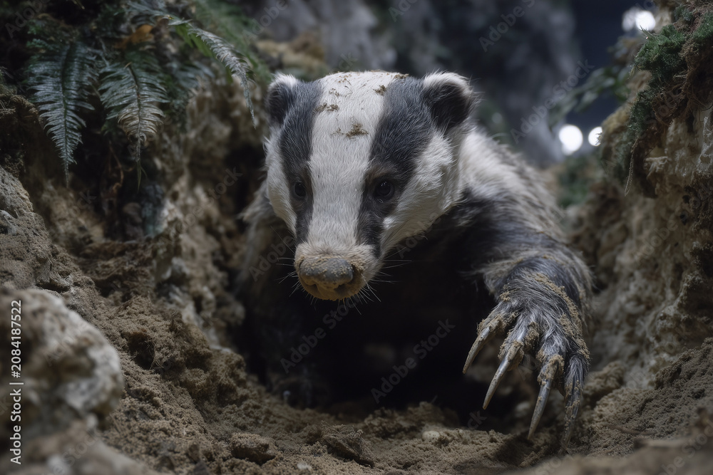 Obraz premium Close-Up Badger Digging Soil