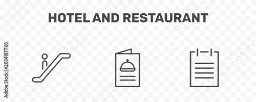 Bild auf Leinwand hotel and restaurant icon set with or, menu, agenda signs in flat outline style