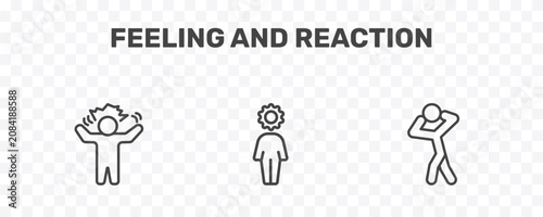 Konstfotografi feeling and reaction icon set with crazy human, incomplete human, scared human s