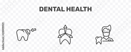 Foto dental health icon set with filler, intraoral, dentist signs in flat outline sty