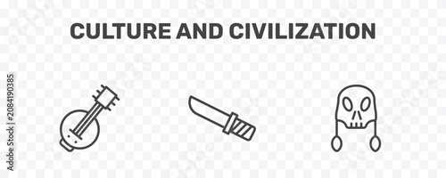 Obraz na płótnie culture and civilization icon set with kora, knife in sheath, native american sk