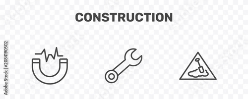 Obraz na płótnie construction icon set with inclined magnet, round wrench, working signs in flat