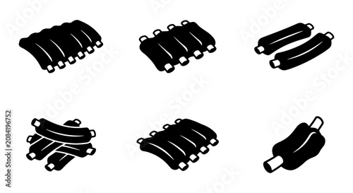Photos Ribs Icons Set, Pork Ribs Vector Graphics, Barbecue Meat Food Illustrations