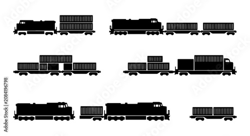 Foto Freight Train Vector Icons, Cargo Locomotive Set, Transportation Logistics