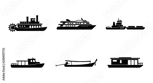 Konstfotografi Diverse Watercraft Silhouettes: Boats, Yachts, Tugs, Barges, Paddle Steamer