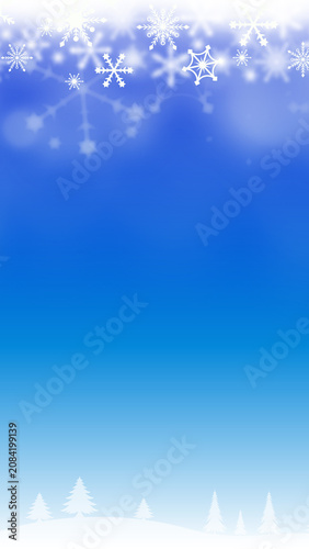 雪の結晶が舞う冬の雪景色の背景イラスト（縦型）｜クリスマス・ホリデー素材