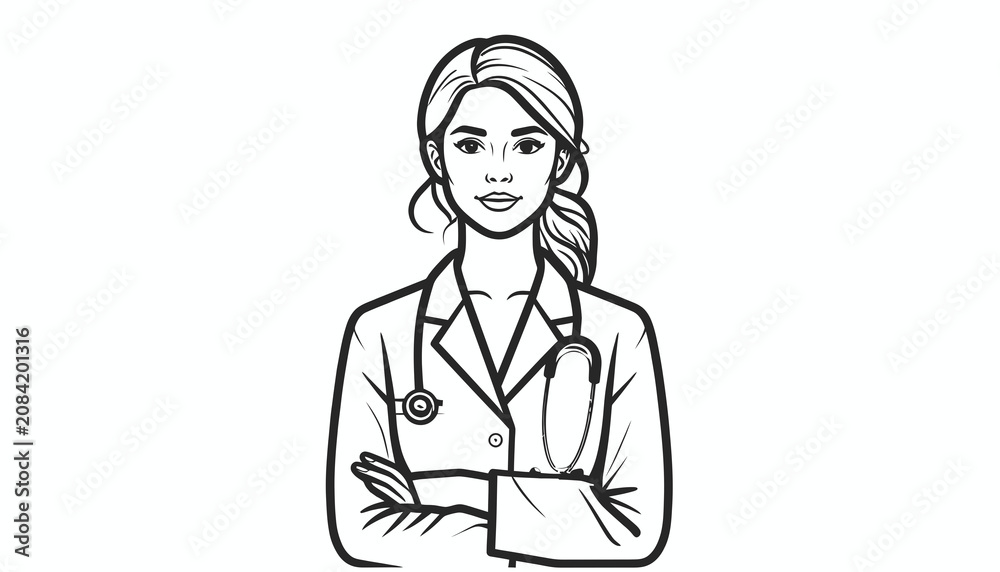 Fototapeta premium Woman in lab coat standing confidently.