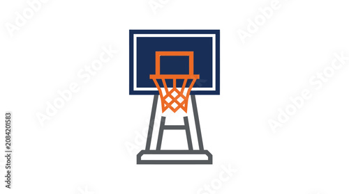 A minimalist graphic illustration of a basketball hoop on a white background