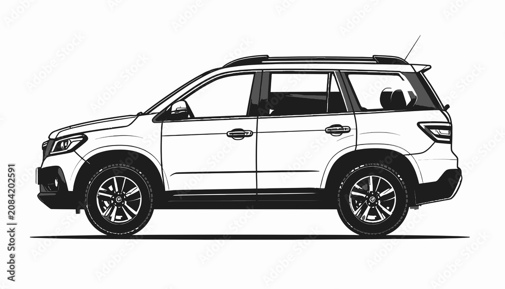 Fototapeta premium Side View of a White SUV.