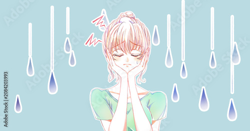 頭痛がする女性　雨