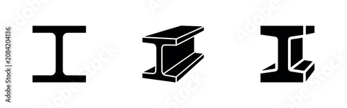 Photos I-Beam Metal Profile Icon Set - Steel Girder Construction Material Glyph Symbols
