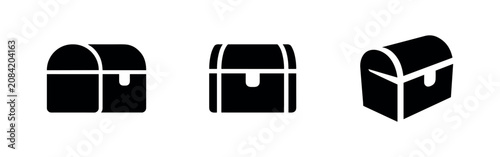 Treasure Chest Icon Set - Vintage Storage Box and Fortune Symbols