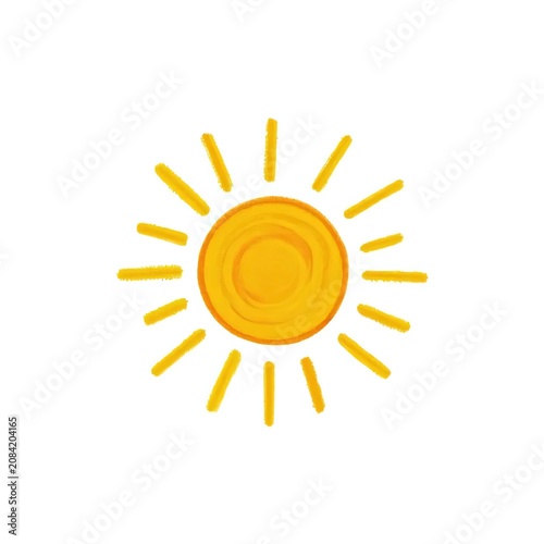 Crayon Sun Orange Yellow Concentric Circles Rays White Background