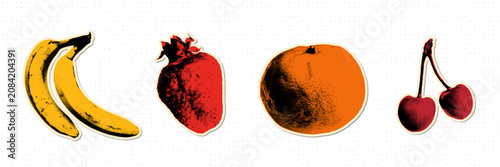 Photos Fruits collection in halftone pop art style