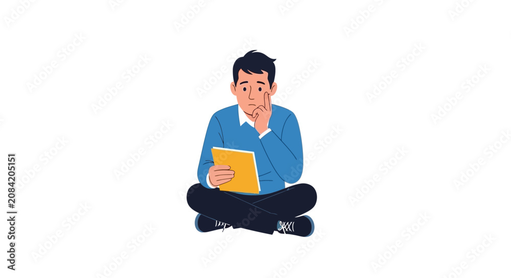 Foto Man sitting cross-legged with book.