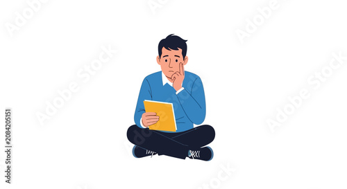 Bild auf Leinwand Man sitting cross-legged with book.
