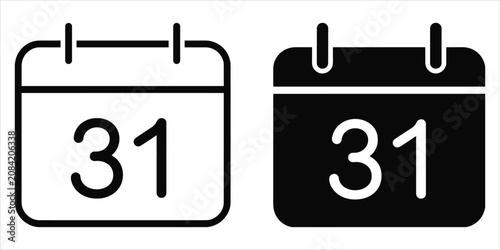 Two Calendar Icons Showing the 31st Day One Outline and One Solid Black on White Keywords: calendar, date, day, number, 31