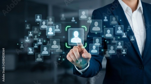 Targeting and Personalization of Customer Communication. Marketing Automation System. Marketer Tapping Customer Icon