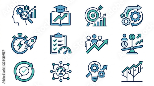 Business Growth Strategy and Success Icons Collection.