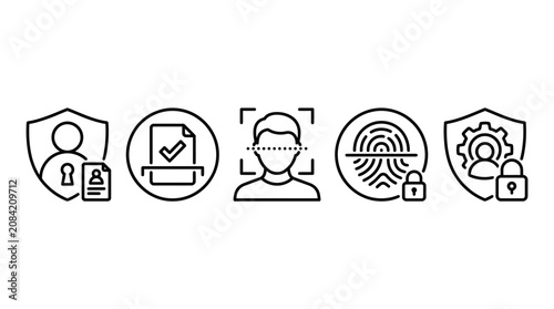 Collection of outline icons symbolizing security, identity verification, and personal data protection