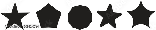 Black geometric shapes including stars and polygons displayed as a clean vector graphic illustration set isolated on transparent background