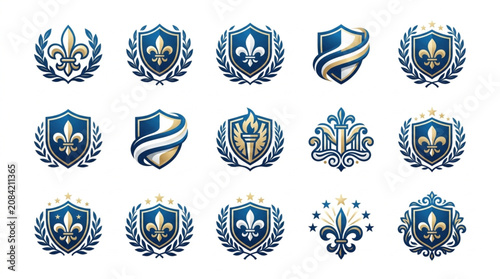 Slika na platnu Collection of heraldic emblems and crests with fleur de lis.