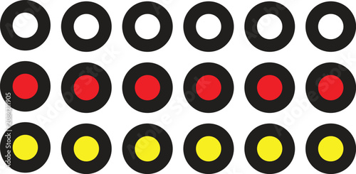 Minimalist vector graphic set featuring several rows of circular ring icons arranged in a neat grid pattern on transparent background