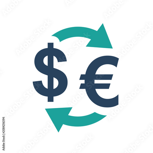 Currency exchange icon showing dollar and euro conversion