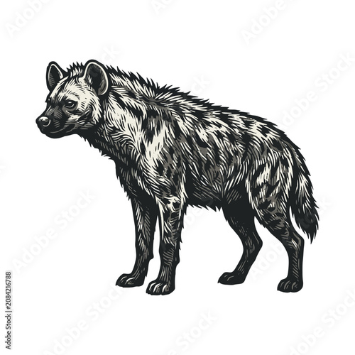 Foto A vintage engraving style illustration of a standing hyena