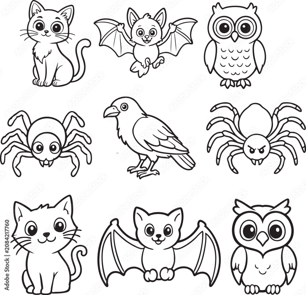 Fototapeta premium Cute cartoon animals with big expressive eyes
