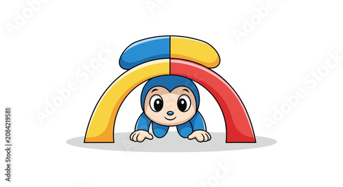 Photos Smiling cartoon character in blue costume.