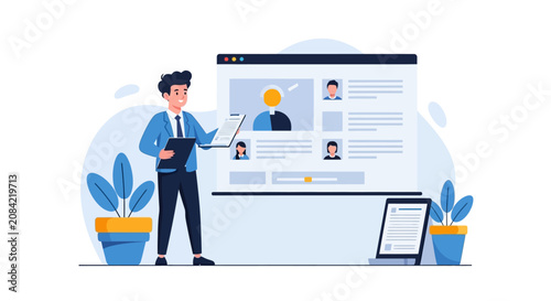 Εκτύπωση καμβά Businessman presenting on laptop screen.