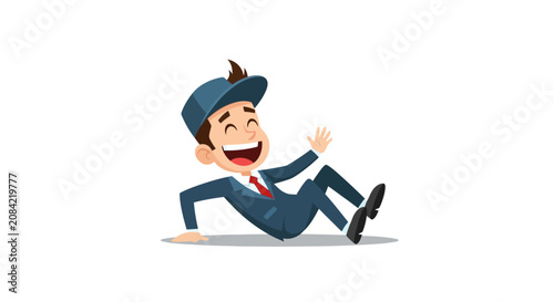 Quadro su tela Cartoon man falling on ground laughing.
